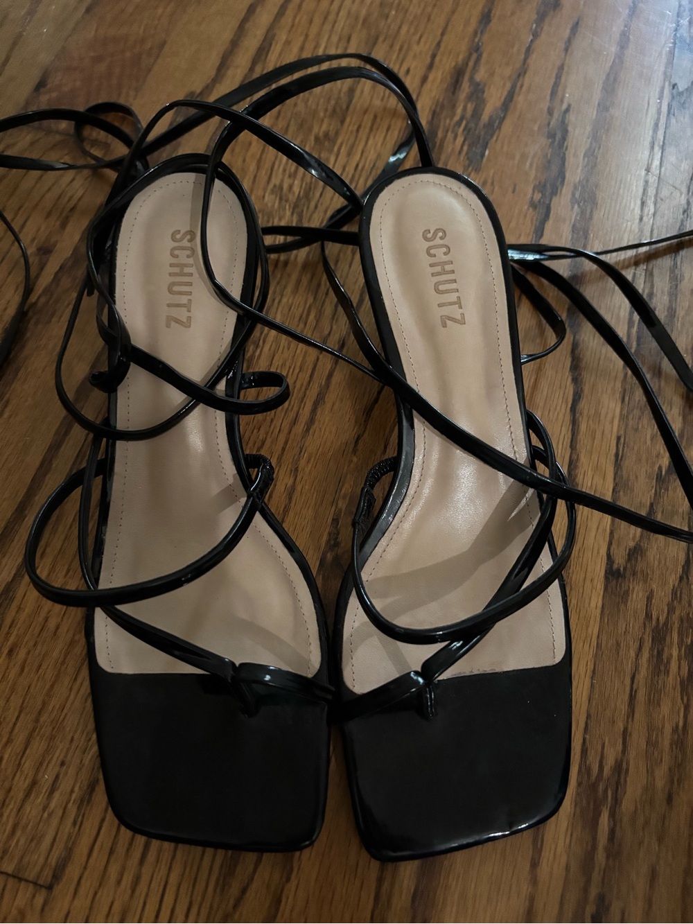 SCHUTZ Lily Black Lace-Up Strappy Square-Toe Sandals